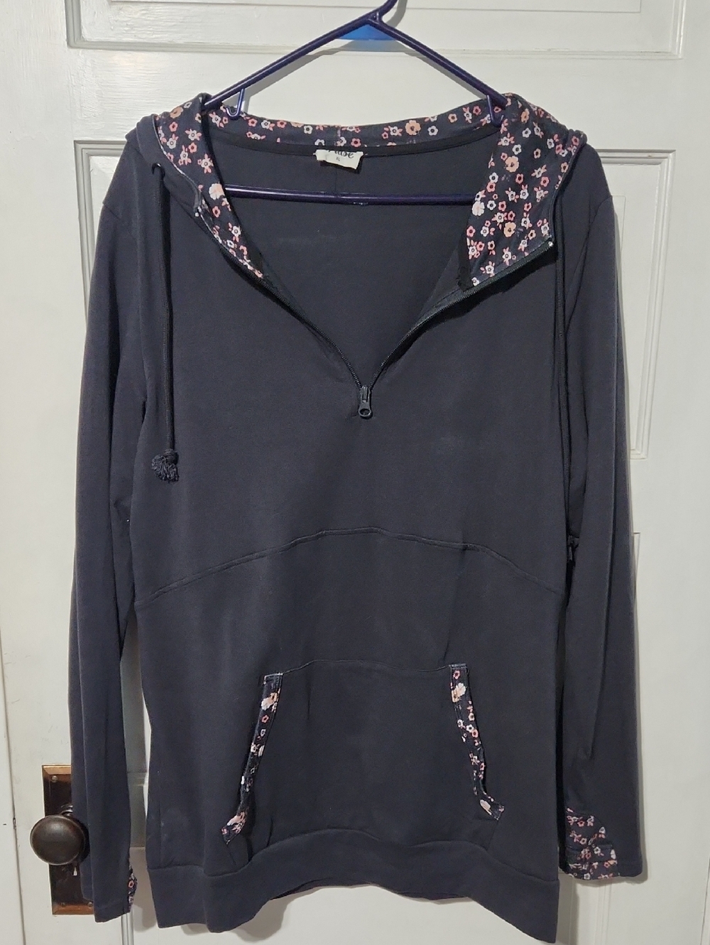 Pulse Black Hoodie with Pink Floral Trim